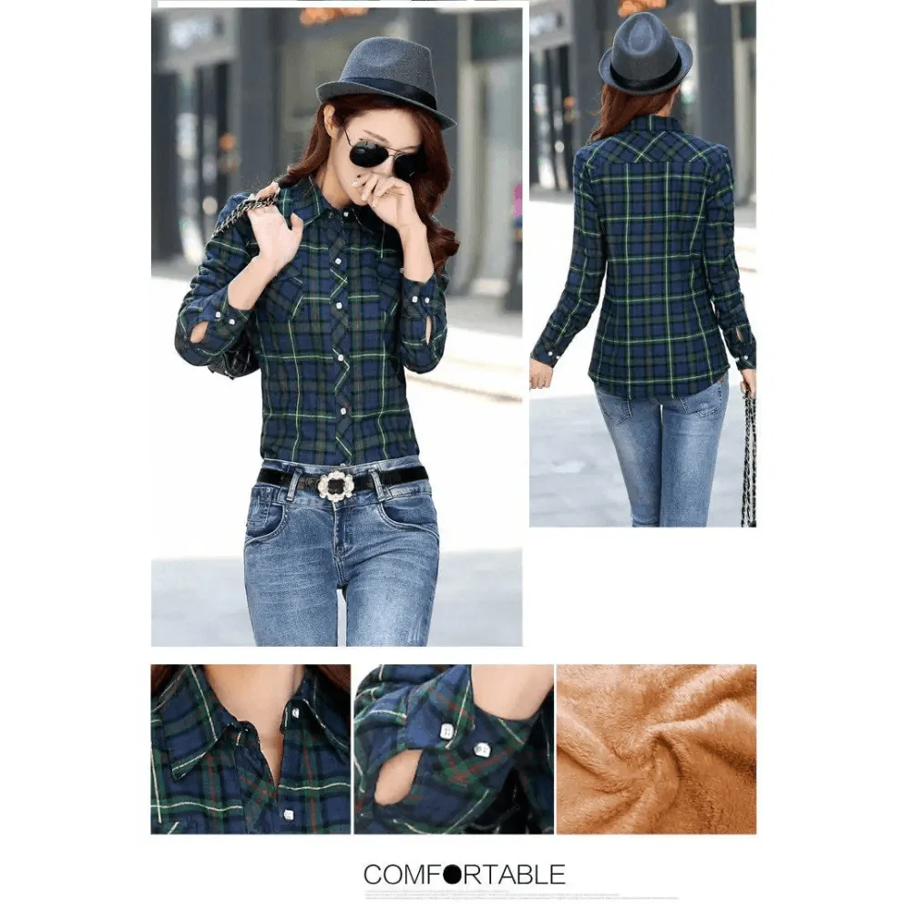 Women's Velvet Lined Plaid Shirt Jacket Shacket Coat Outerwear