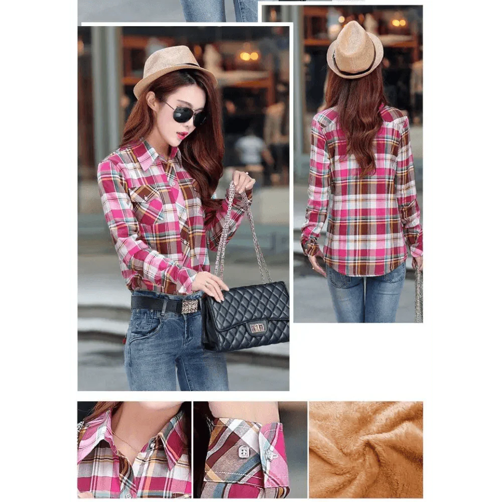 Women's Velvet Lined Plaid Shirt Jacket Shacket Coat Outerwear