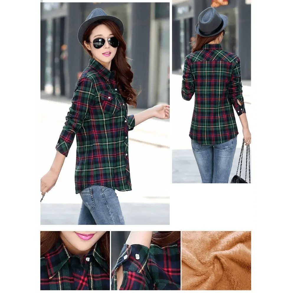 Women's Velvet Lined Plaid Shirt Jacket Shacket Coat Outerwear