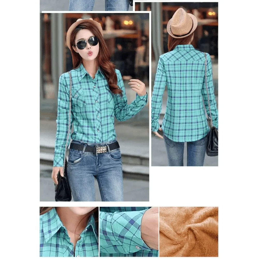 Women's Velvet Lined Plaid Shirt Jacket Shacket Coat Outerwear