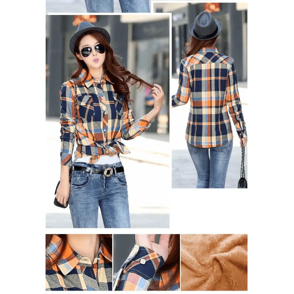 Women's Velvet Lined Plaid Shirt Jacket Shacket Coat Outerwear