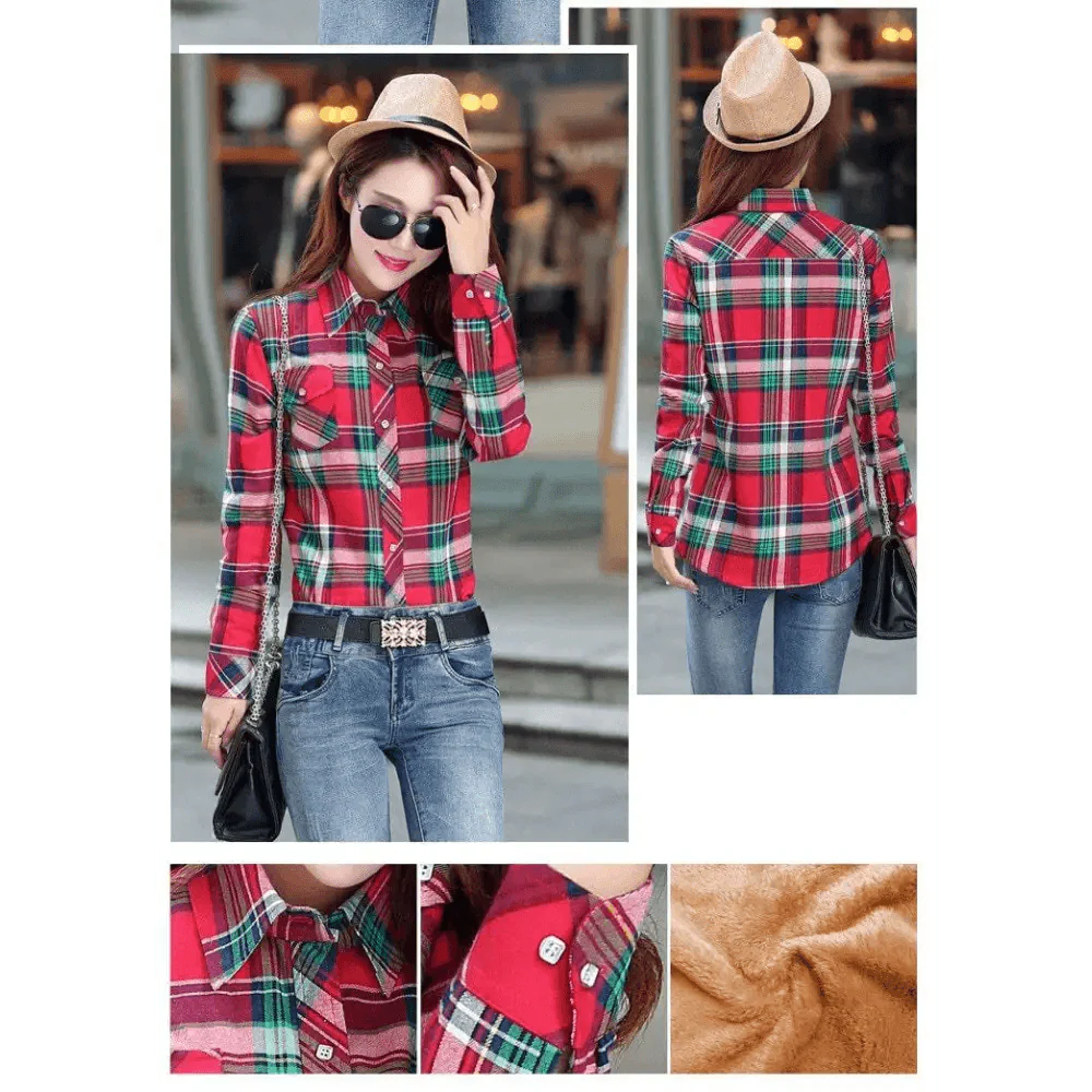 Women's Velvet Lined Plaid Shirt Jacket Shacket Coat Outerwear