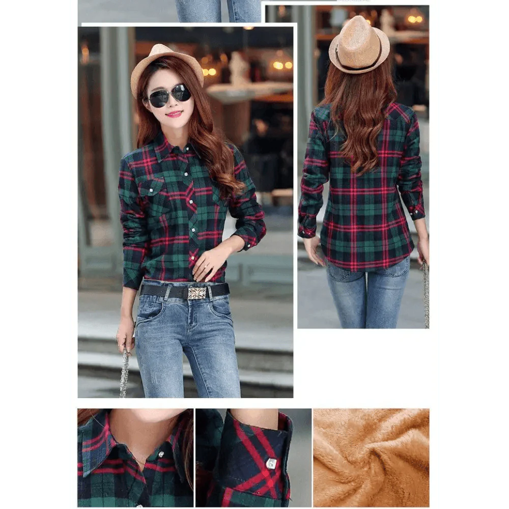 Women's Velvet Lined Plaid Shirt Jacket Shacket Coat Outerwear
