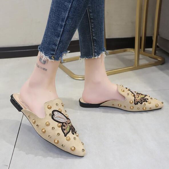 Women’s Pointed-Toe Low-Heeled Mules Slip-On Loafers