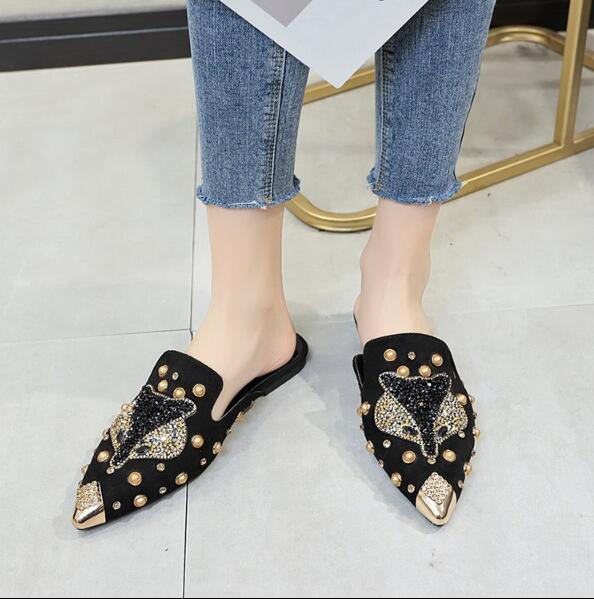 Women’s Pointed-Toe Low-Heeled Mules Slip-On Loafers