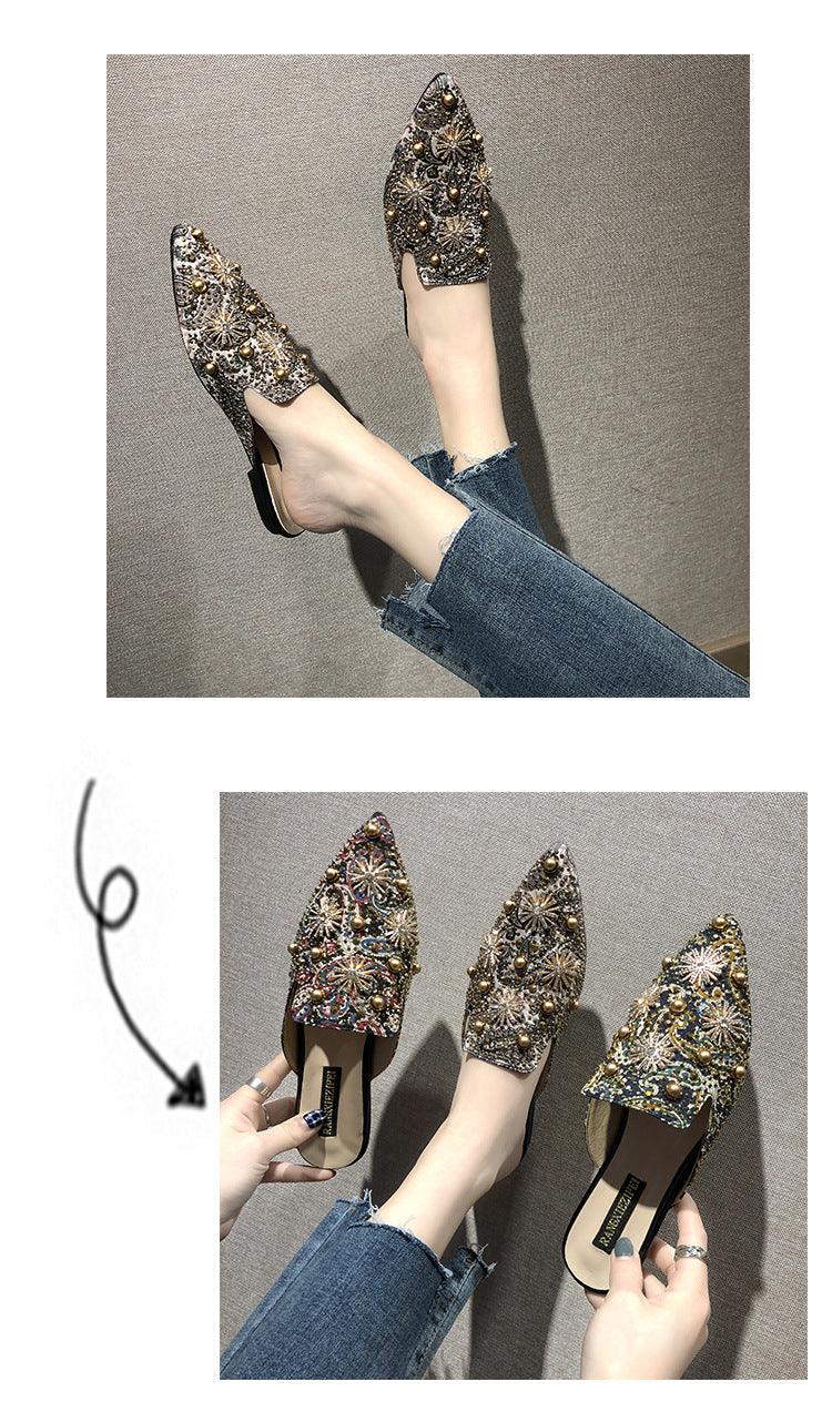 Women’s Pointed-Toe Low-Heeled Mules Slip-On Loafers