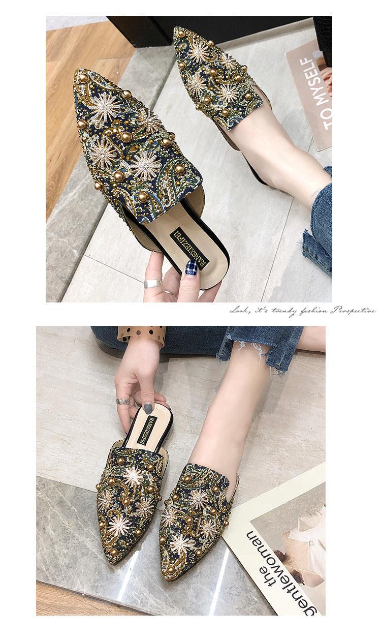 Women’s Pointed-Toe Low-Heeled Mules Slip-On Loafers