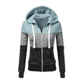 Women's Patchwork Color Block Zip-Up Hoodie Slim Fit Jacket