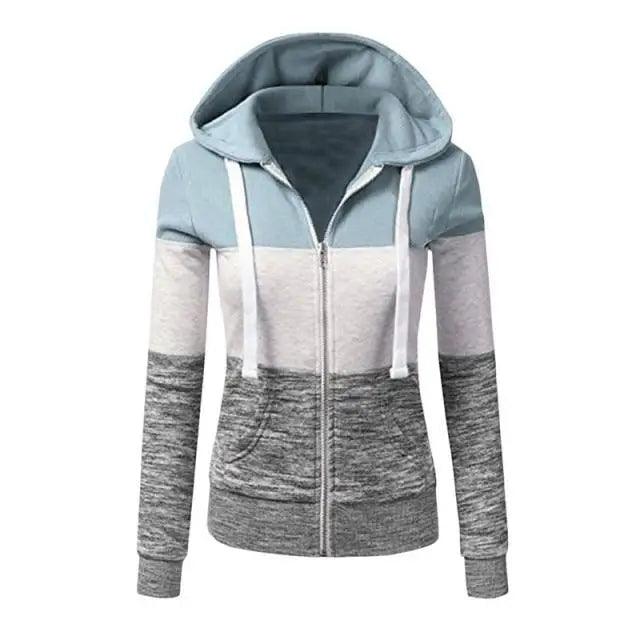 Women's Patchwork Color Block Zip-Up Hoodie Slim Fit Jacket