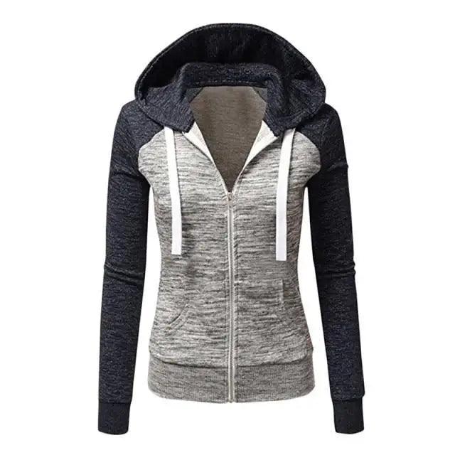 Women's Patchwork Color Block Zip-Up Hoodie Slim Fit Jacket