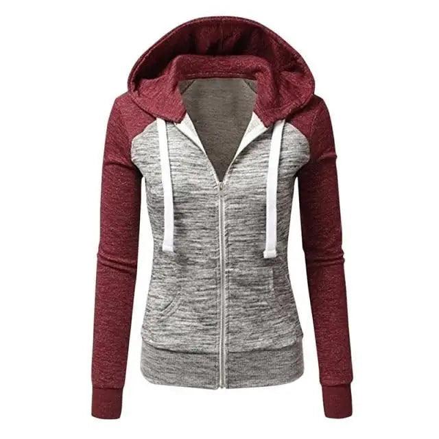 Women's Patchwork Color Block Zip-Up Hoodie Slim Fit Jacket