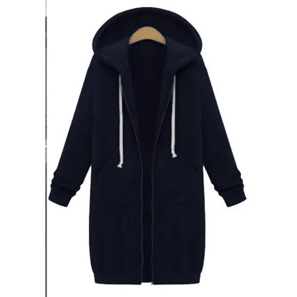 Women's Long Hooded Jacket Fleece Windbreaker Casual Winter Coat