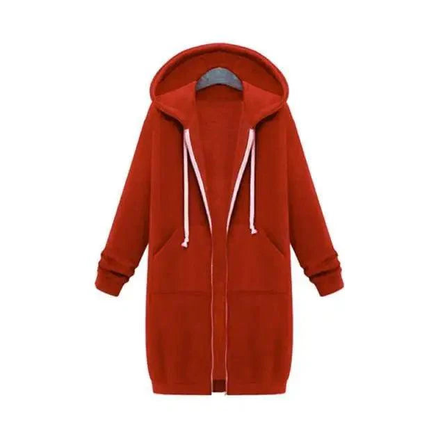 Women's Long Hooded Jacket Fleece Windbreaker Casual Winter Coat