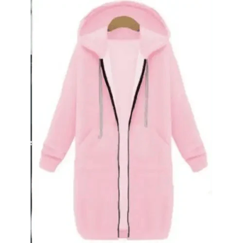 Women's Long Hooded Jacket Fleece Windbreaker Casual Winter Coat