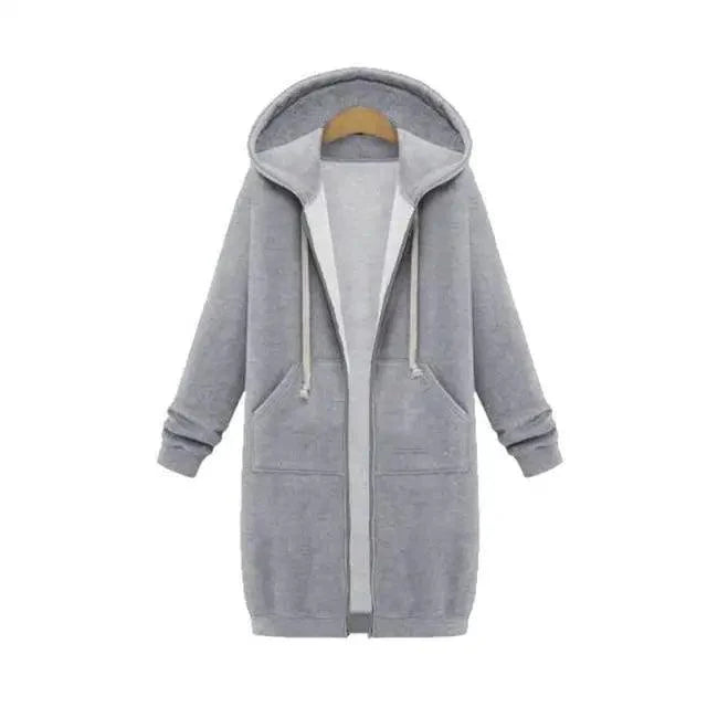 Women's Long Hooded Jacket Fleece Windbreaker Casual Winter Coat