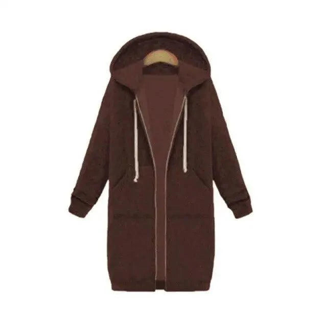Women's Long Hooded Jacket Fleece Windbreaker Casual Winter Coat