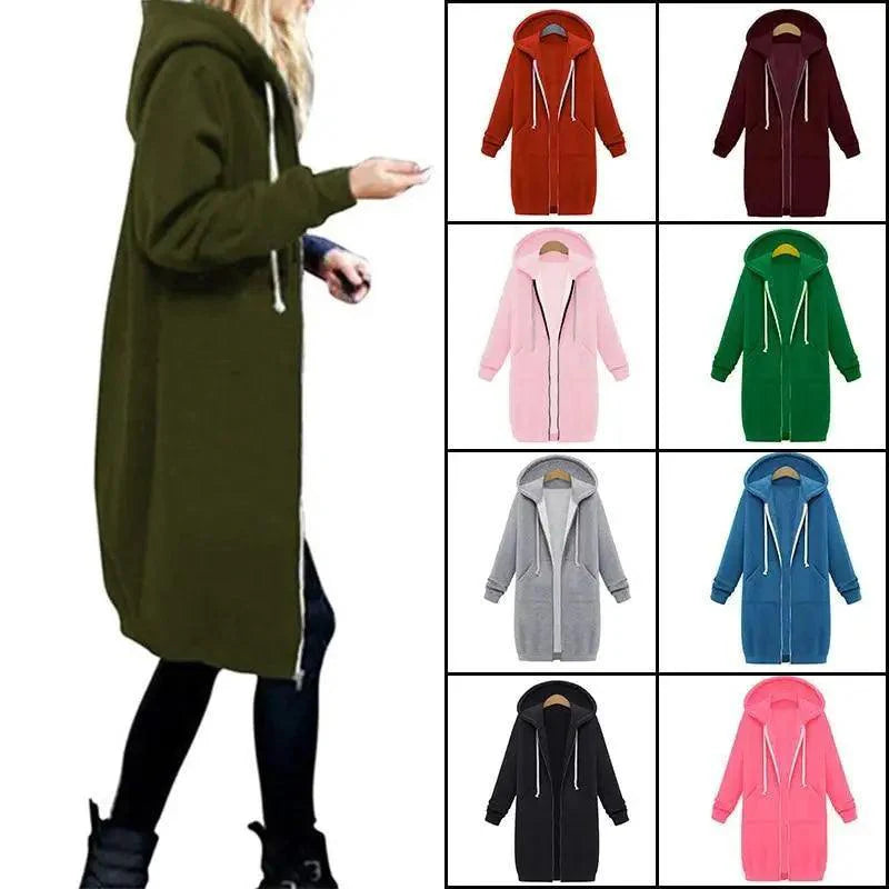 Stevvex women's long hooded fleece windbreaker jacket with pockets in a casual loose fit