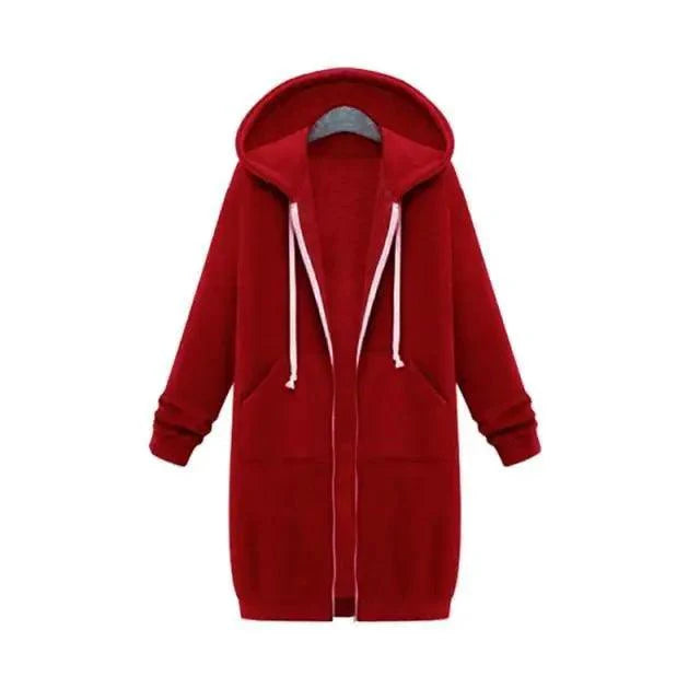 Women's Long Hooded Jacket Fleece Windbreaker Casual Winter Coat