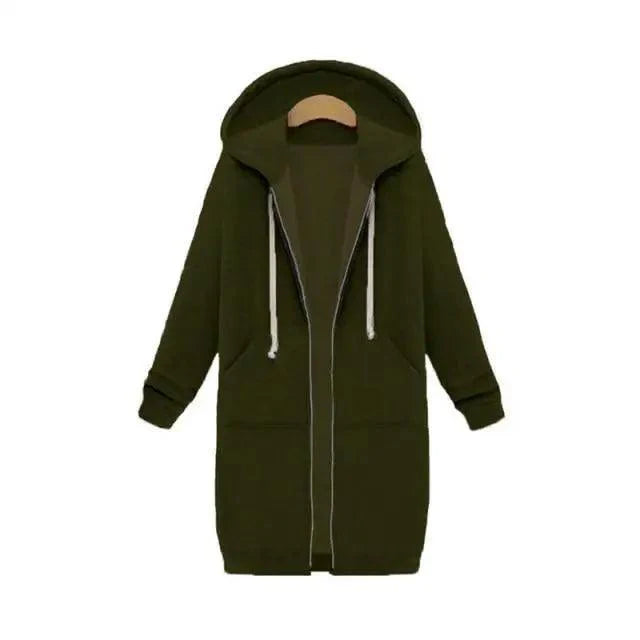 Women's Long Hooded Jacket Fleece Windbreaker Casual Winter Coat