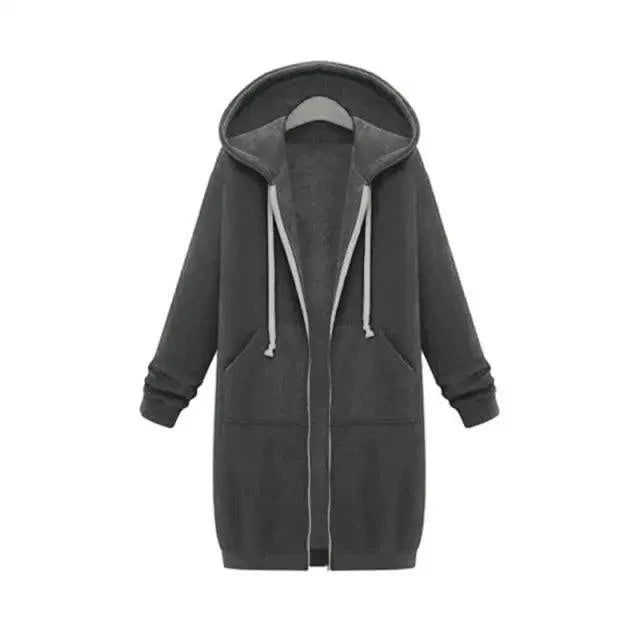 Women's Long Hooded Jacket Fleece Windbreaker Casual Winter Coat