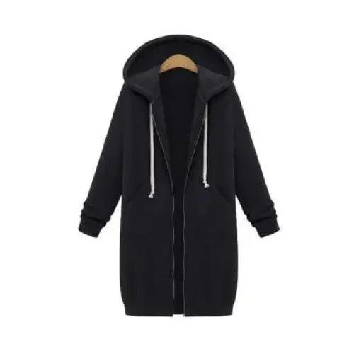 Women's Long Hooded Jacket Fleece Windbreaker Casual Winter Coat