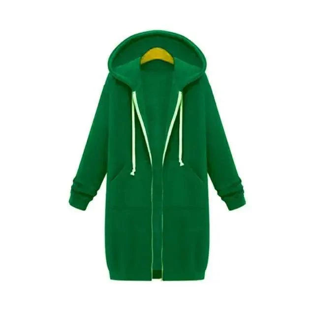 Women's Long Hooded Jacket Fleece Windbreaker Casual Winter Coat