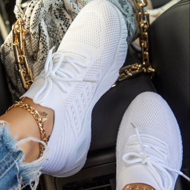 Women’s Breathable Mesh Platform Sneakers – Lightweight Lace-Up Sport Shoes - lifestyle shot