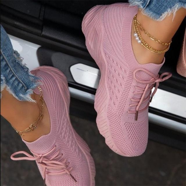 Women’s Breathable Mesh Platform Sneakers – Lightweight Lace-Up Sport Shoes - back view
