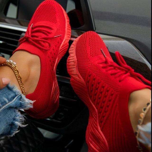 Women’s Breathable Mesh Platform Sneakers – Lightweight Lace-Up Sport Shoes - side view