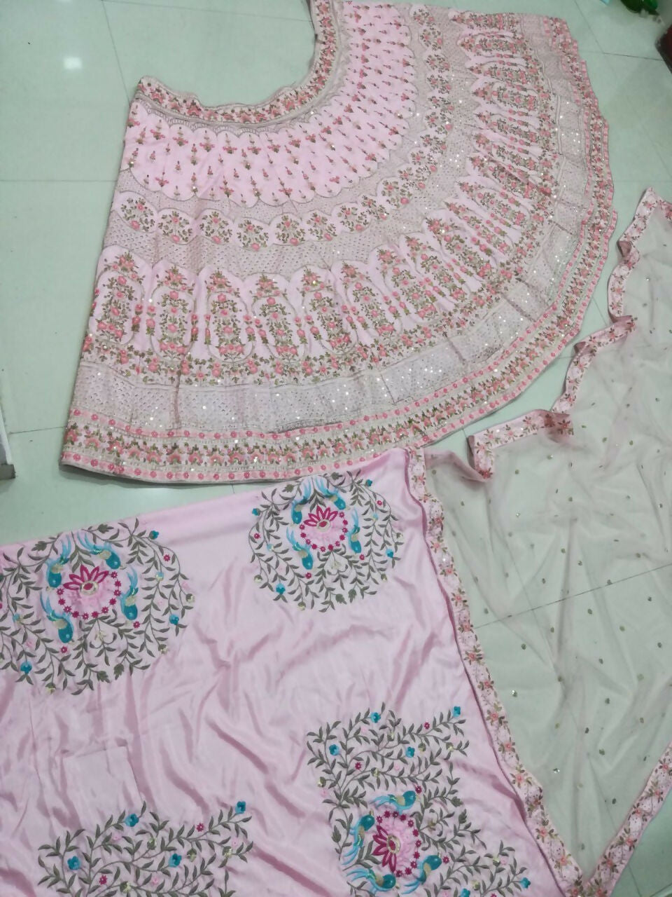 Baby Pink Silk Lehenga Choli with Jari & 3MM Sequins Embroidery