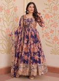 Royal purple Russian silk embroidered gown with matching dupatta