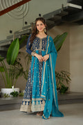 Prazu Fashion Blue Georgette With Zari & Sequins Gown