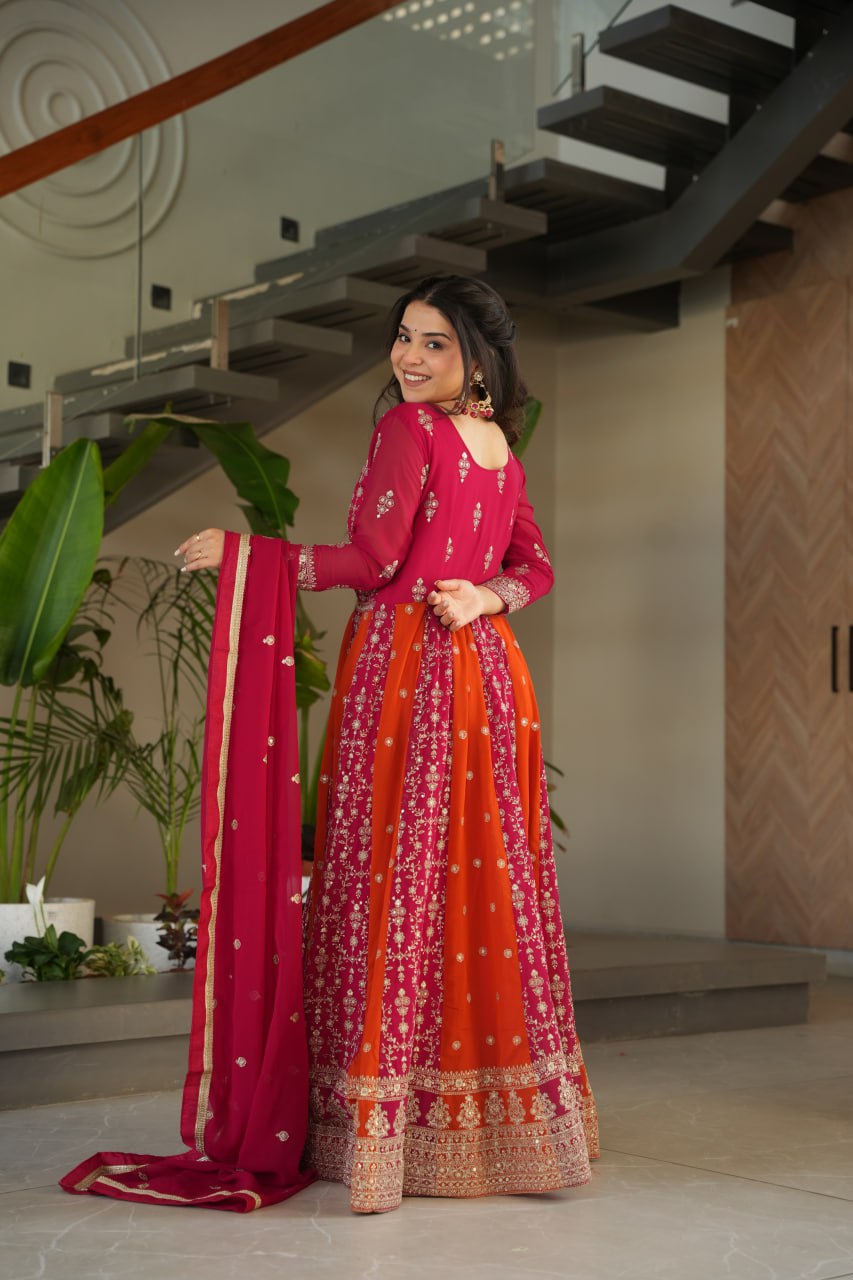 Pink Georgette Gown with Zari and Sequins Embroidery