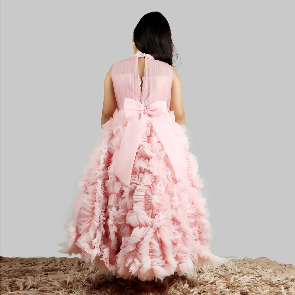 Old Rose Girls Gown with Pleated Chest and Frill Ghera