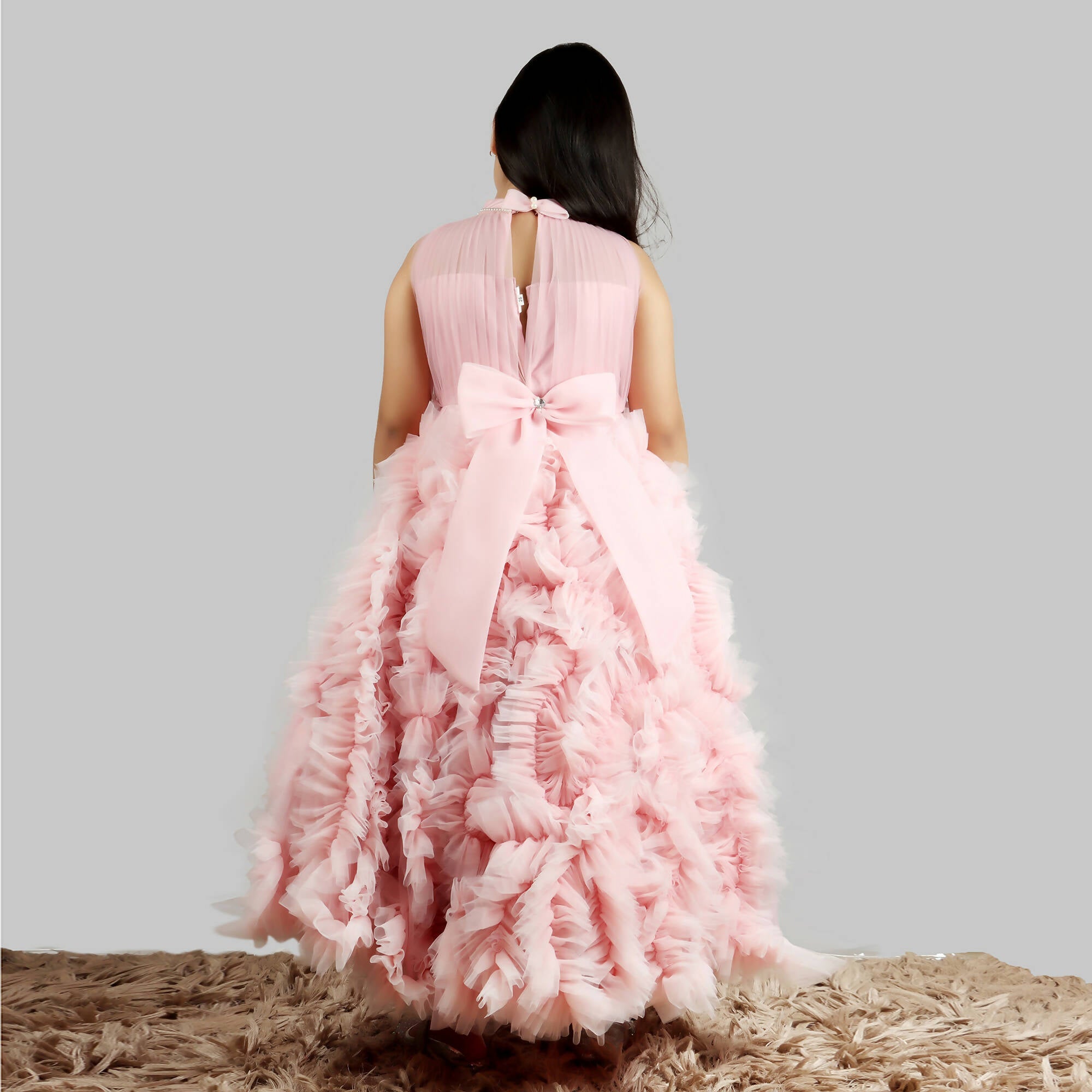 Old Rose Girls Gown with Pleated Chest and Frill Ghera