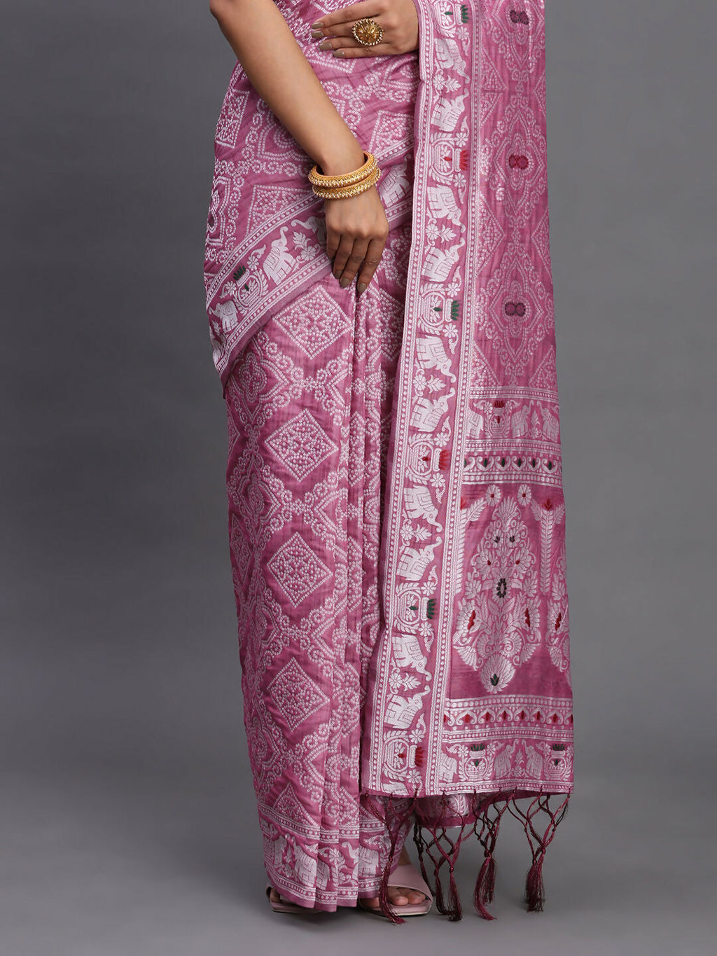 Purple Linen Cotton Saree with Matching Blouse Piece