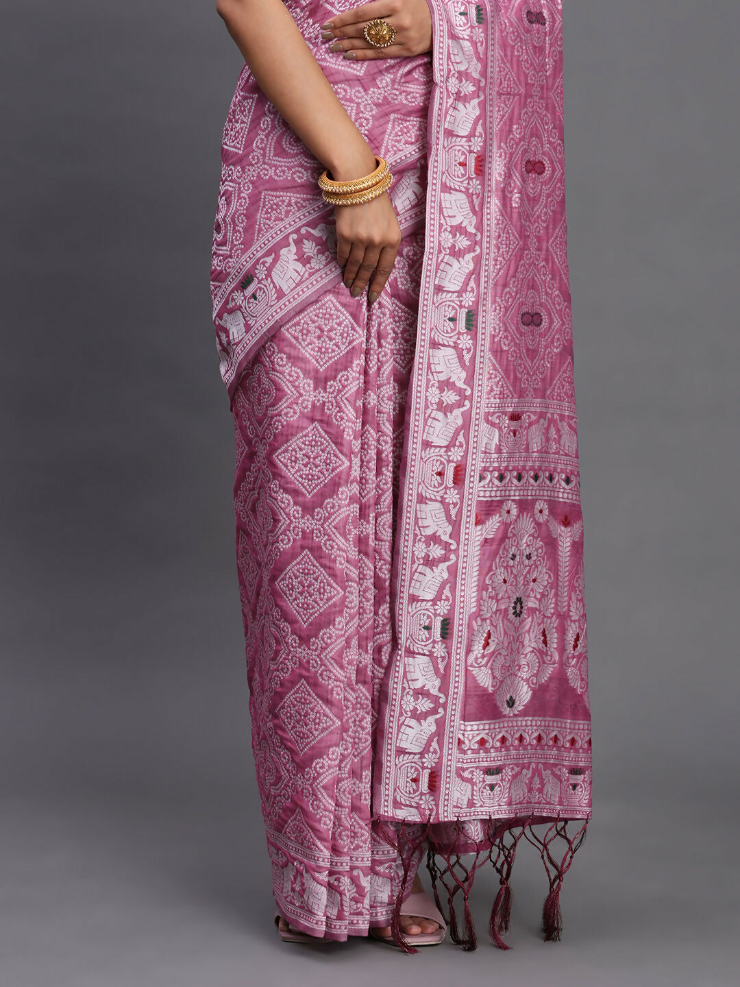 Purple Linen Cotton Saree with Matching Blouse Piece