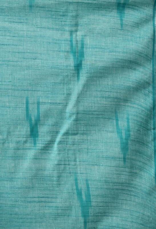 White & Sea Green Bhagalpuri Handloom Ikat Cotton Saree