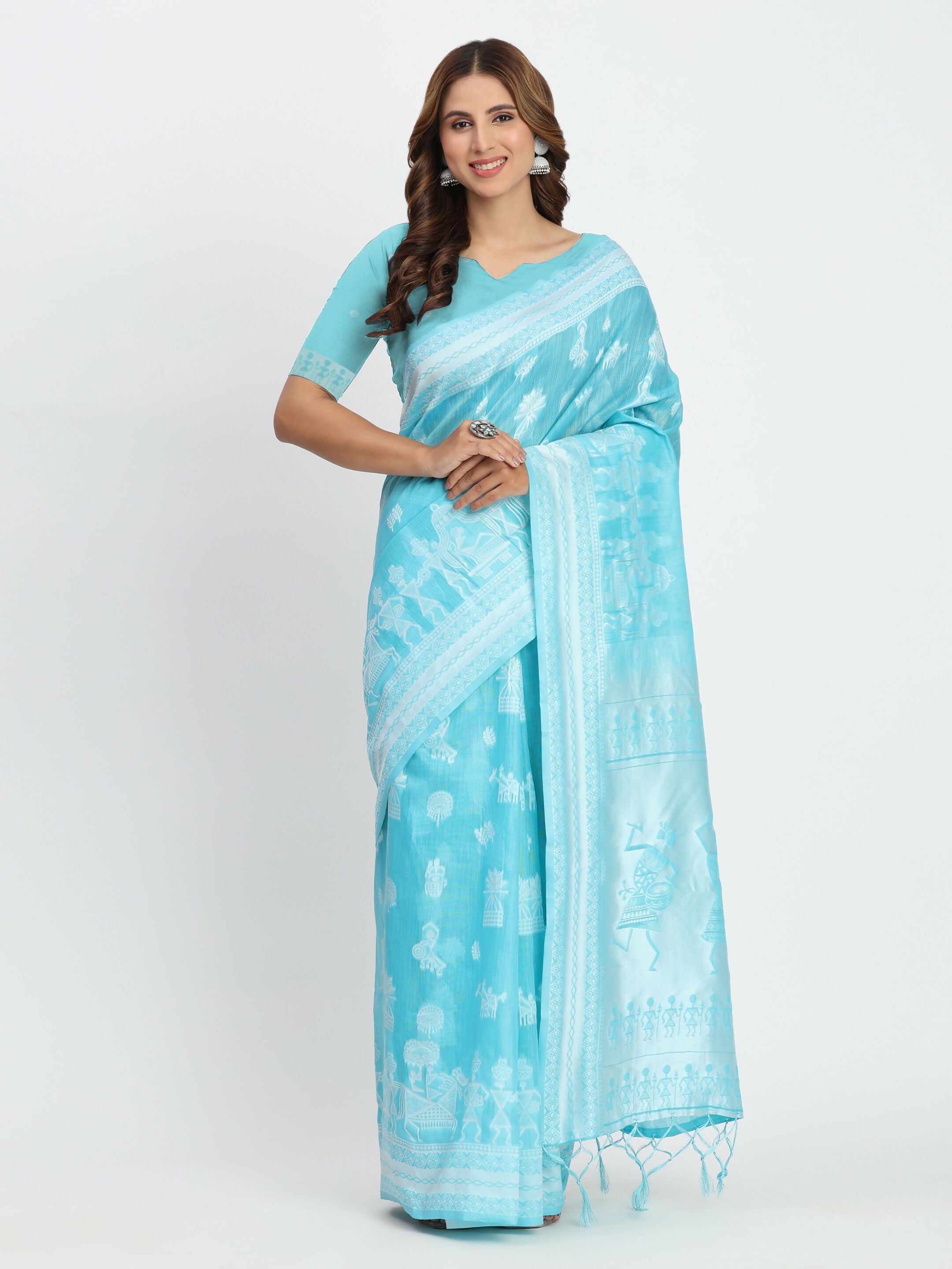 Grey Linen Cotton Saree with Matching Blouse Piece