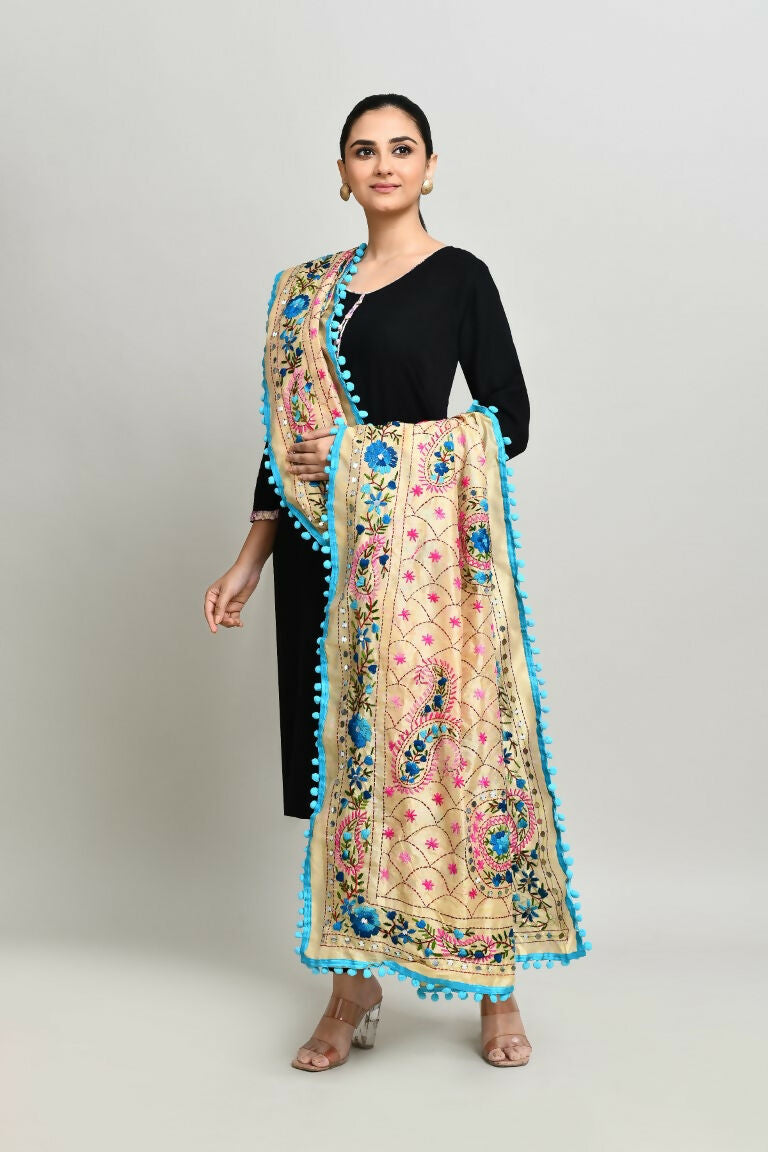 Multi Color Phulkari Dupatta with Traditional Cotton Embroidery