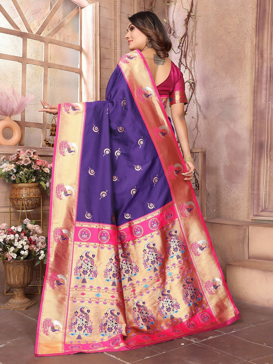 Purple Paithani Woven Soft Silk Saree with Matching Blouse