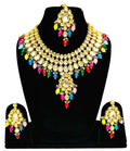 Handmade gold plated Kundan stone studded jewelry set in multicolor