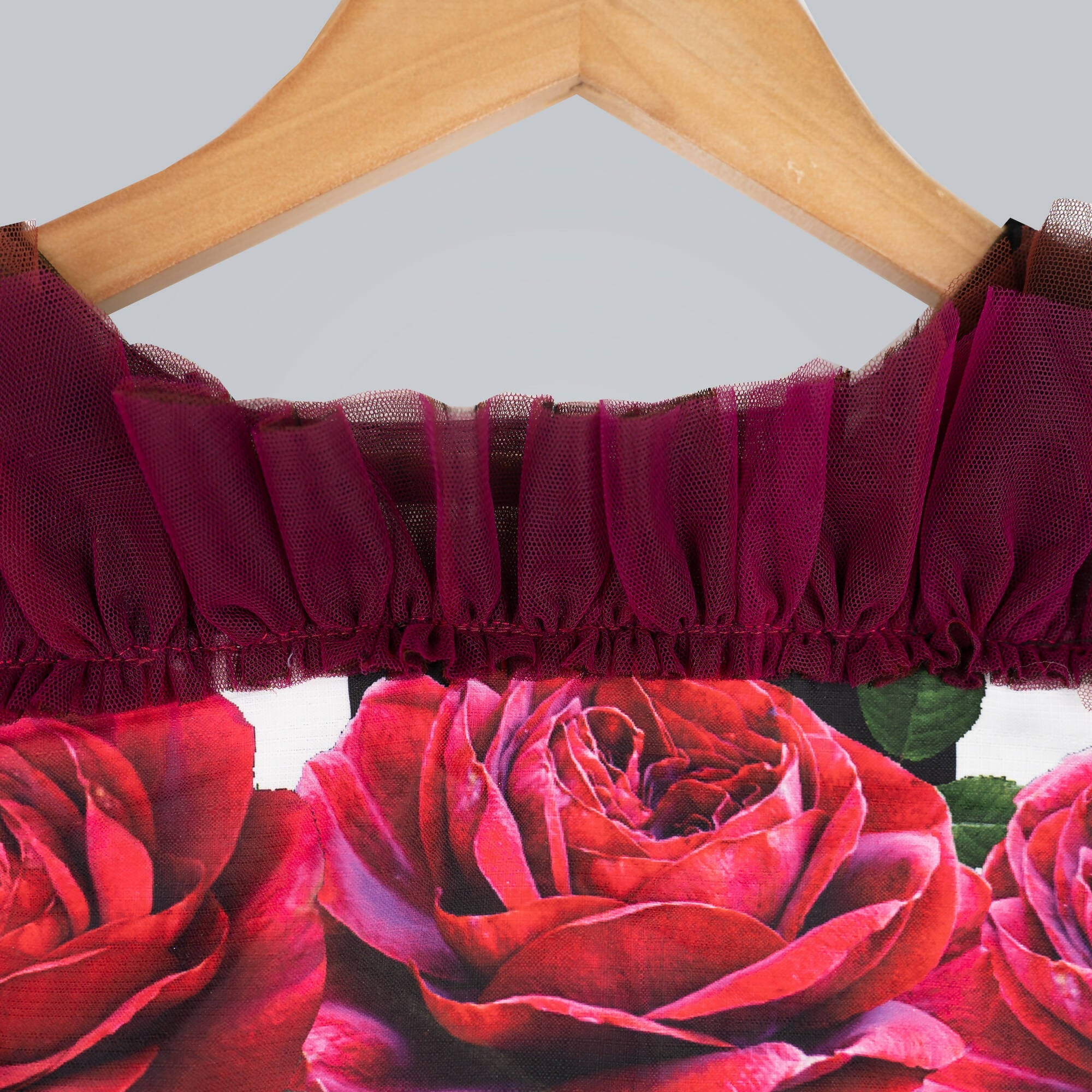 Girls Printed Ghagra Choli with Frill Dupatta in Black and Wine