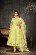 Pista green net embroidered Anarkali kurta pant set