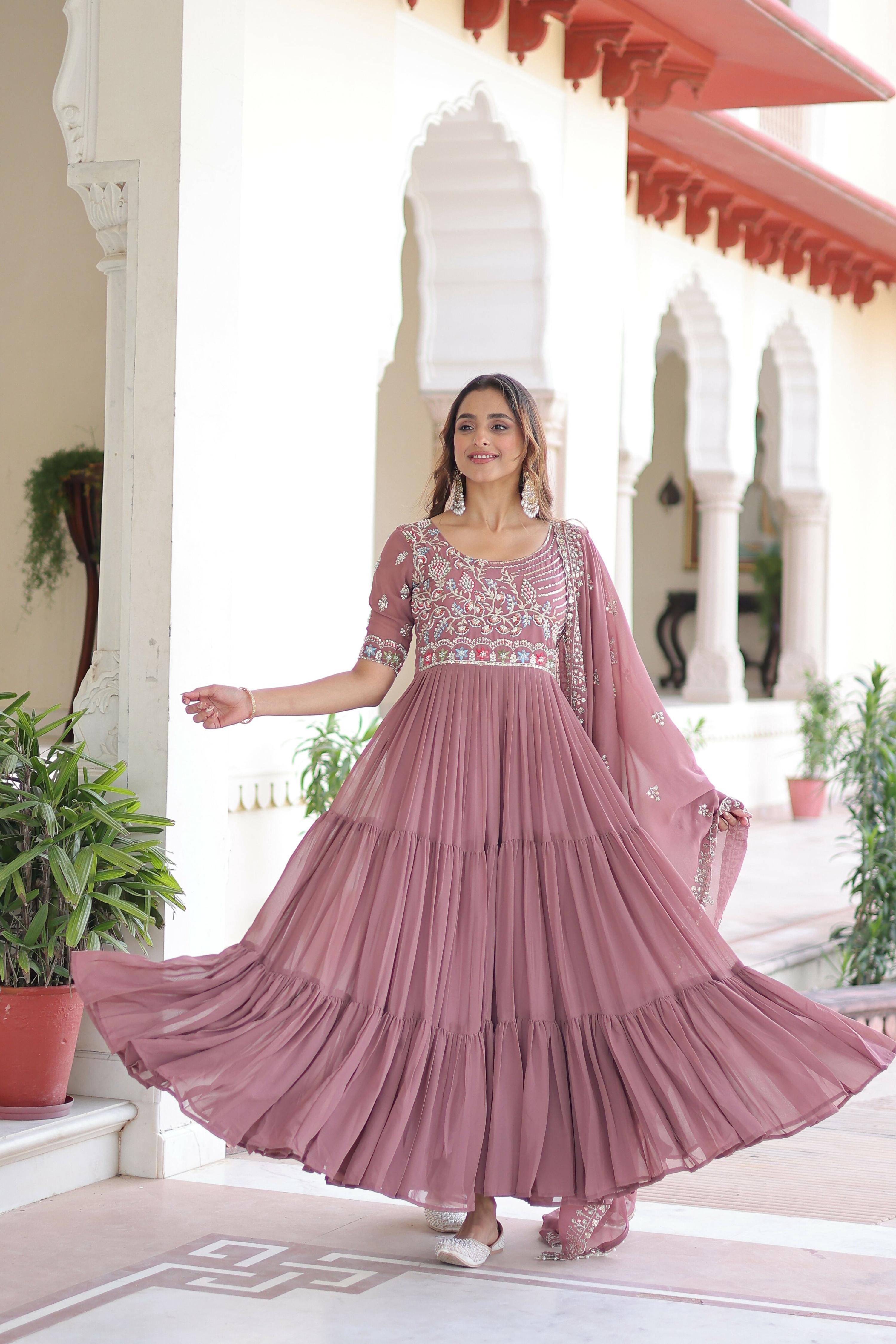 Joban Fashion Peach Readymade Kurta Set With Sequence embroidery Work