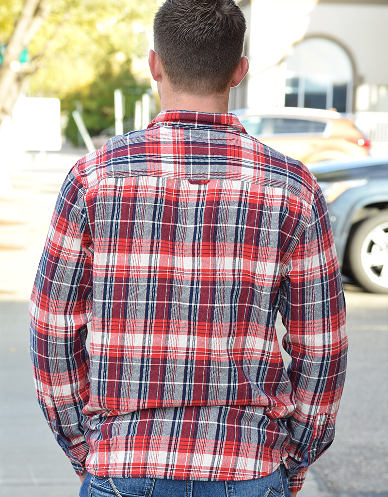 Classic Plaid Cuff Long Sleeve Top in Red Navy White