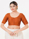 Rust colored Taffeta silk sleeveless blouse with round neck