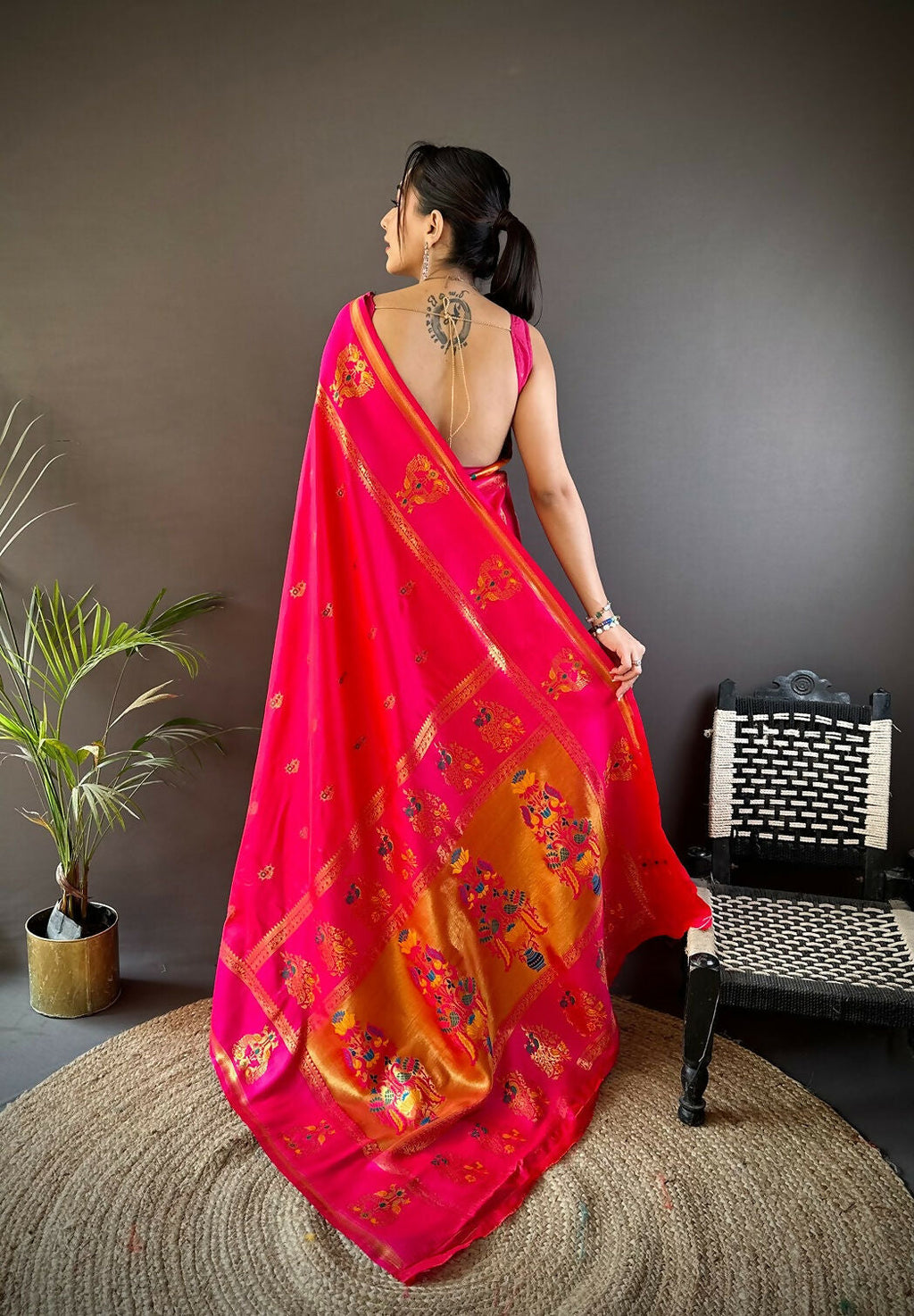 Rani Pink Meenakari Weaving Paithani Saree in Soft Silk