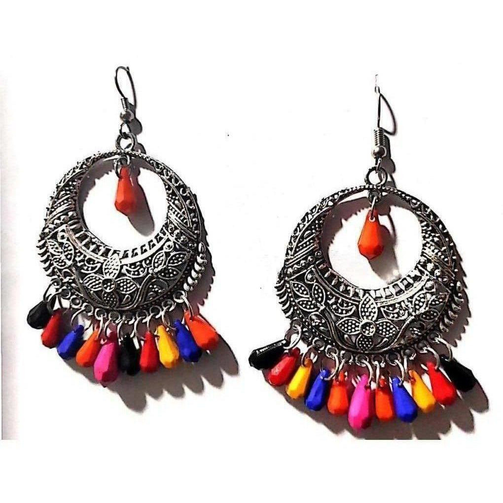 Oxidized silver Chandbali earrings with traditional detailing for party wear