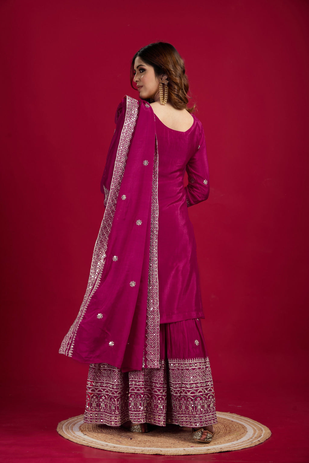 Rani Kurta Set in Silk with Sequins, Zari and Thread Embroidery